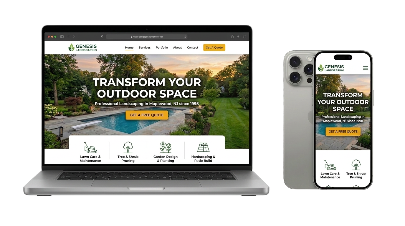 Landscaping website on phone and laptop